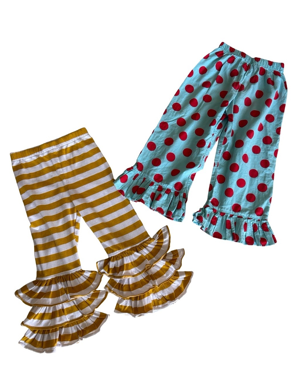 Lot of 2 Boutique Ruffle Pants Smockadot Kids Polka Dot Striped 4T Elastic Waist